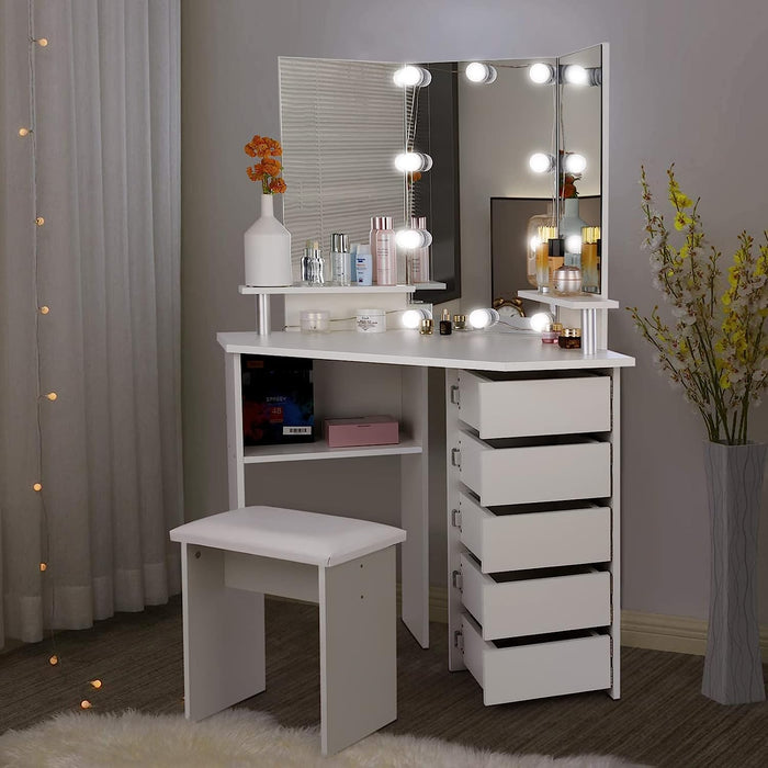 Vanity with Lights and Rotatable Drawers