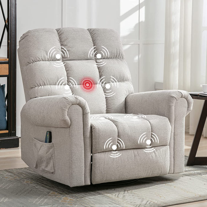 Cream White Rocker Recliner with Heat & Massage