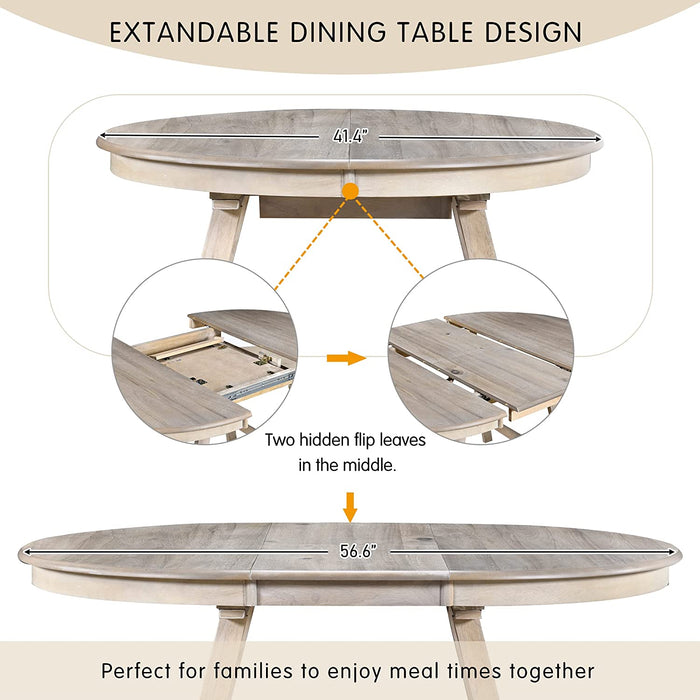 5-Piece Farmhouse Wooden round Extendable Dining Table Set