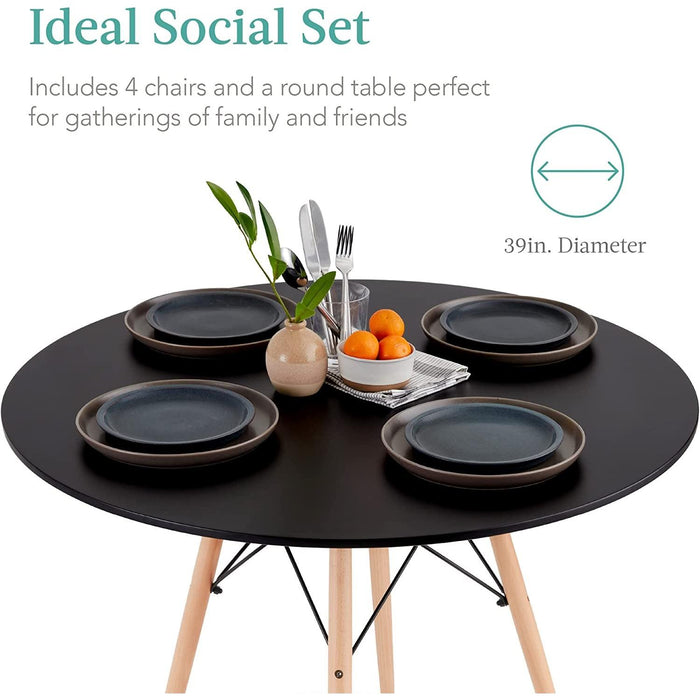 5-Piece Compact Mid-Century Modern Table & Chair Set with Plastic Seats