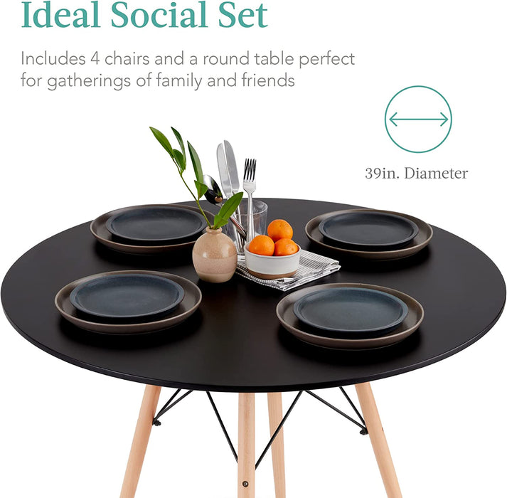 5-Piece Compact Mid-Century Modern Table & Chair Set with Plastic Seats