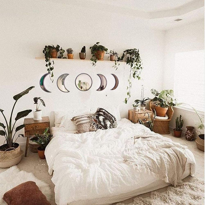 Wooden Moon Phase Mirror for Home Wall Decor