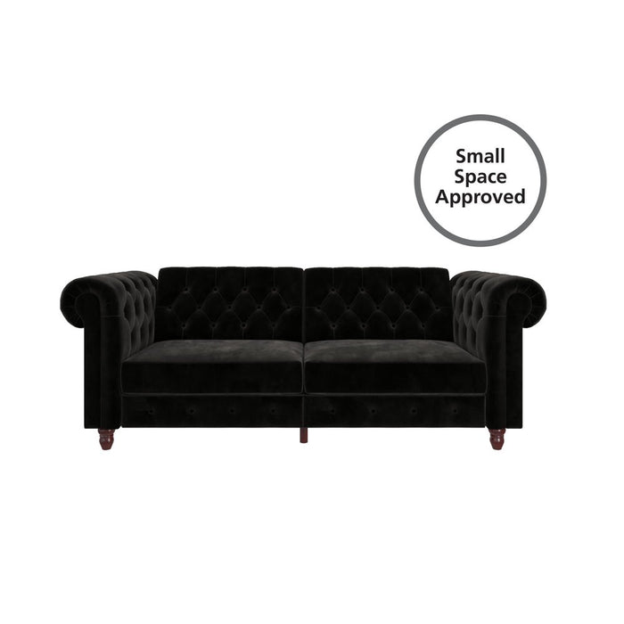 Black Velvet Chesterfield Coil Sofa Futon