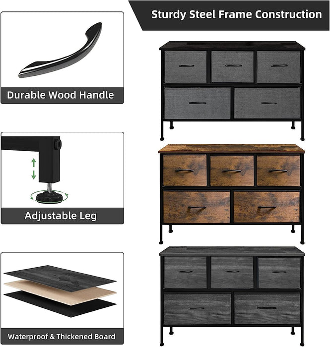 Wood Grain 5-Drawer Tall Chest of Drawers