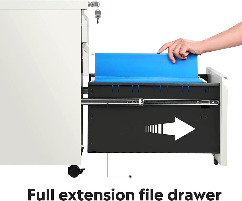White 3-Drawer File Cabinet for Desk