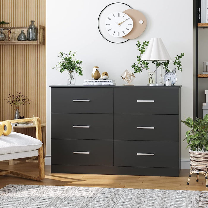 Black 6-Drawer Bedroom Dresser for Storage