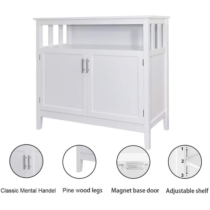 White Buffet Cabinet with 2 Doors and Adjustable Shelf