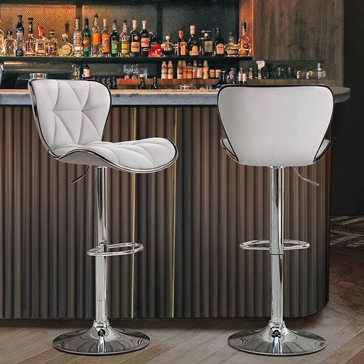 White Shell Back Adjustable PU Leather Barstools, Set of 4