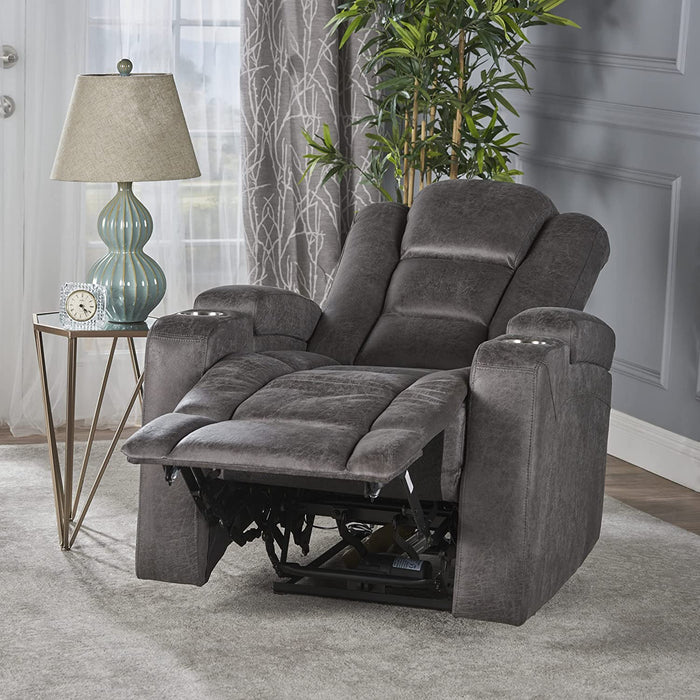 Tufted Microfiber Power Recliner W/Arm Storage and USB Cord, Slate/Black