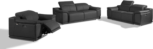 Dark Gray Italian Leather Reclining Sofa Set, Mid Century