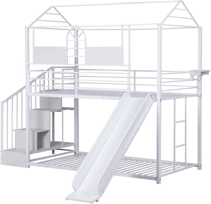 Twin Low Bunk Bed with Guardrail, Gray