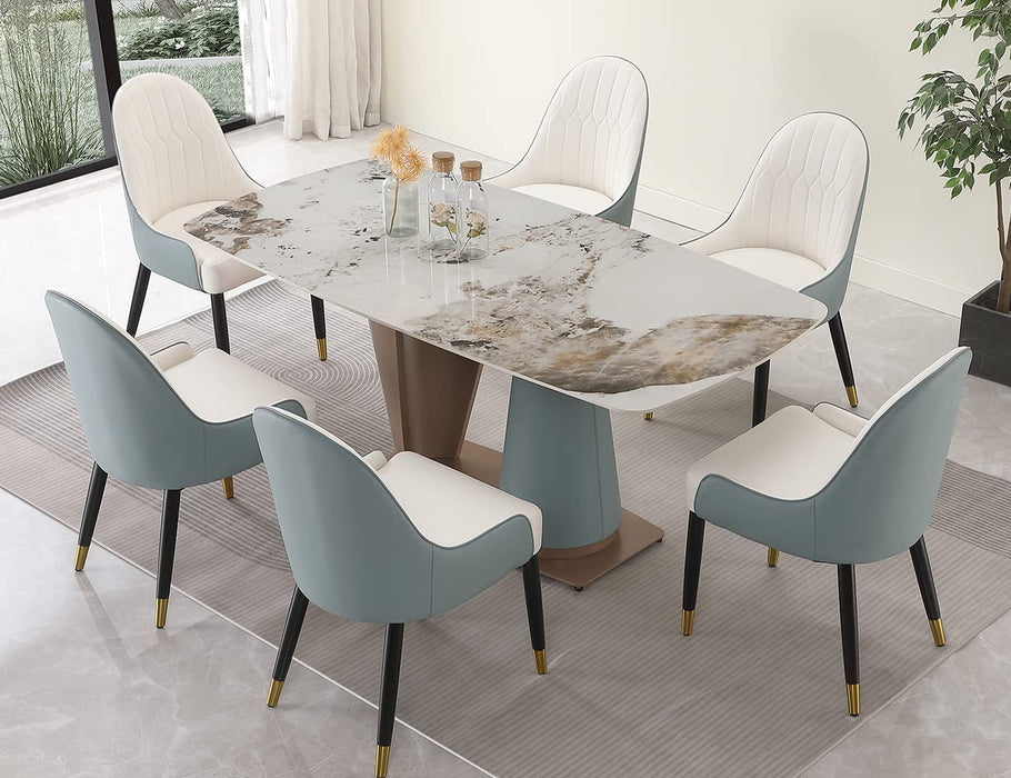 Modern Marble 7-Piece Rectangle Dining Table Set, White