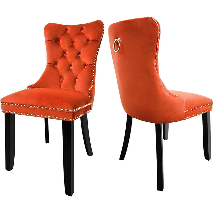 Solid Wood Dining Chairs with Nailhead Back (Set of 2, Orange)