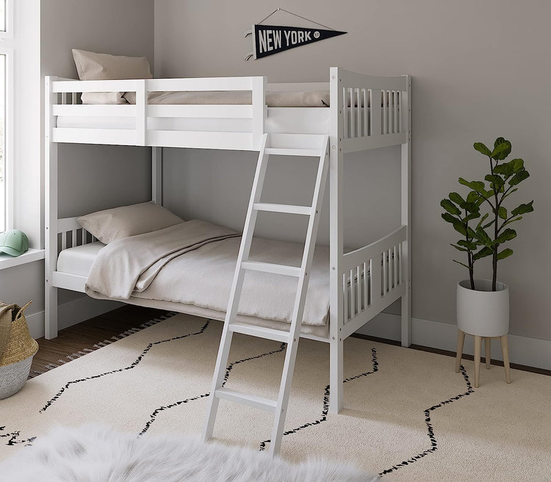 Solid Wood Twin Bunk Bed, White