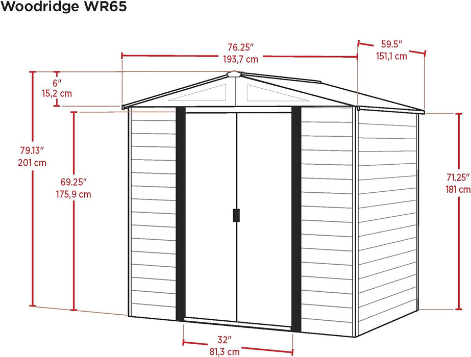 Shed WR65 Steel 6 X 5 Ft. Low Gable Galvanized Coffee/Woodgrain Storage Shed, Wood Grain