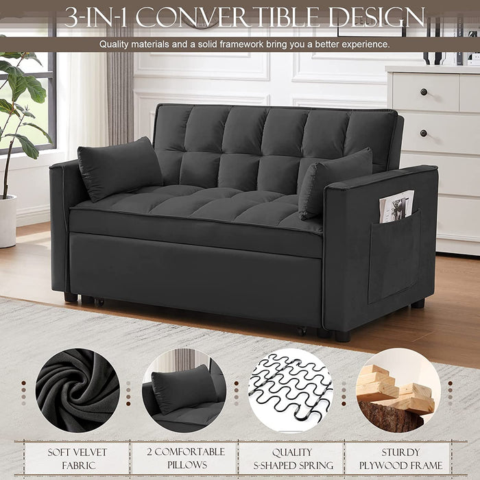 Modern Black Velvet Sofa Bed with Adjustable Backrests