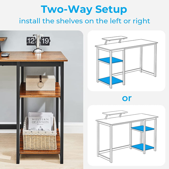 Compact Desk with Monitor Stand and Storage Shelves