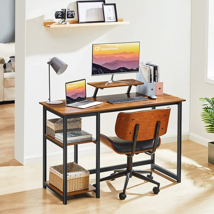 Compact Desk with Monitor Stand and Storage Shelves