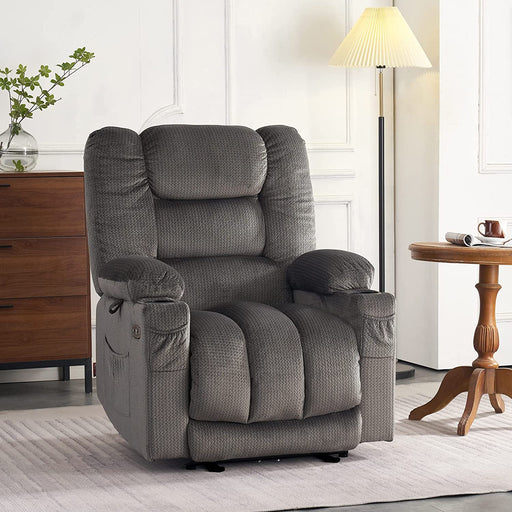 Gray Electric Power Recliner with Heat & Massage