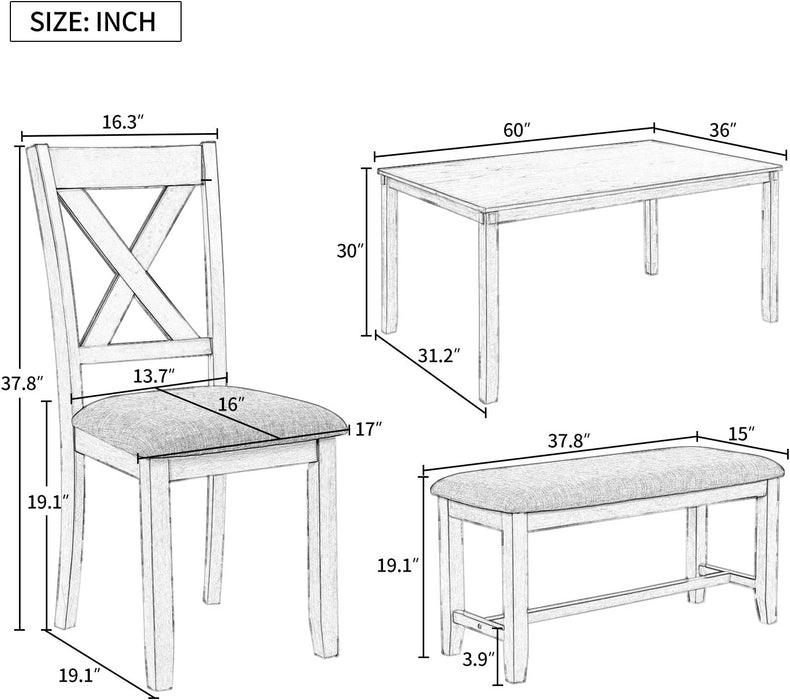 Grey Wooden Rectangular Dining Table Set of 6