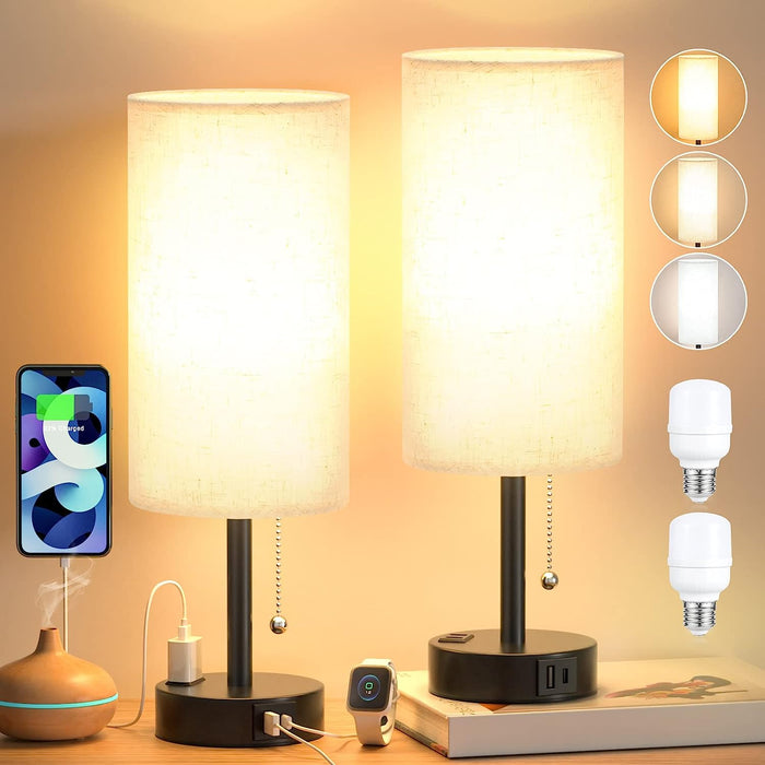 Bedside Lamps with USB Port and 3 Color Modes