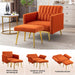 Orange Velvet Chair with Ottoman and Armrests