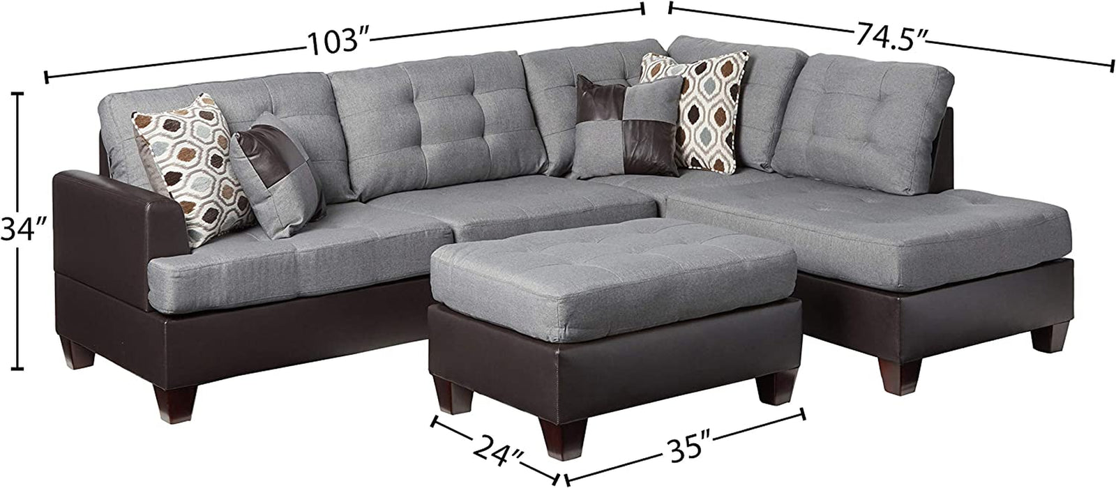 Dark Grey Microfiber Sectional Sofa Set