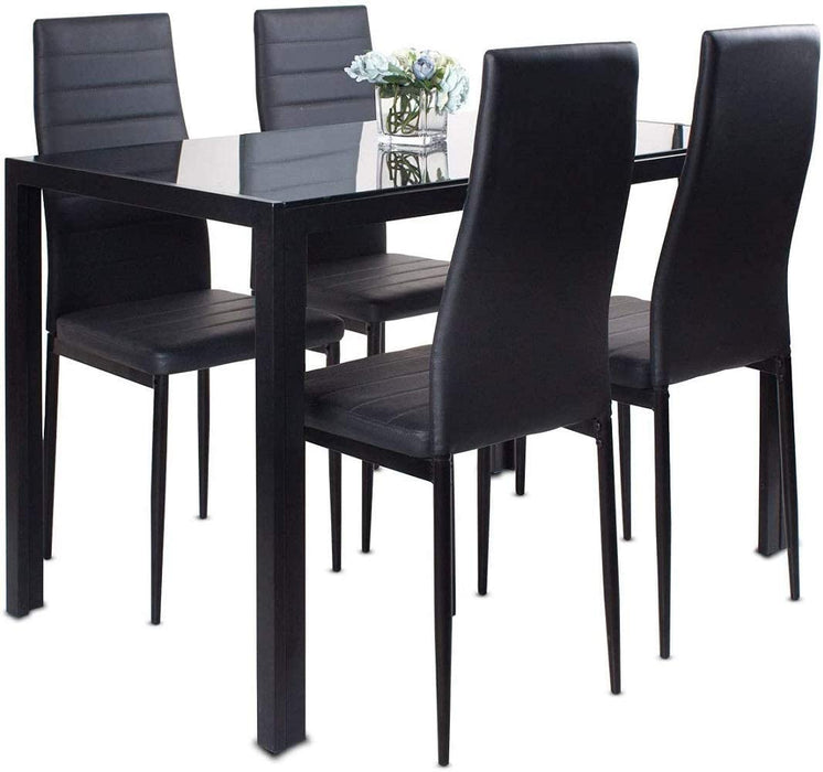 5 Piece Dining Table Set, Modern Furniture Rectangle Tempered Glass Top Table
