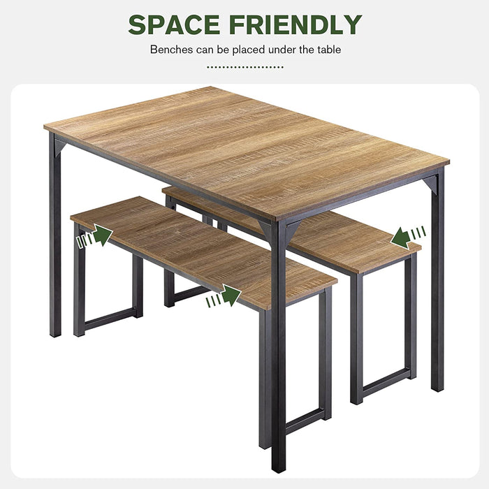 45″ Dining Table Set for 4 with Benches