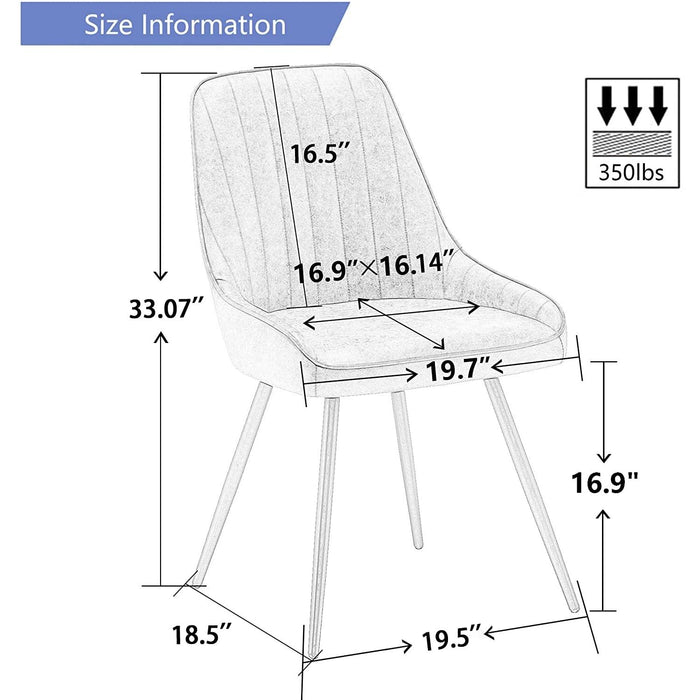 Set of 2 Brown Faux Leather Mid Century Modern Dining Accent Chairs, Metal Legs