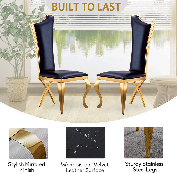 Luxury Highback Leather Dining Chairs Set of 2 in Gold