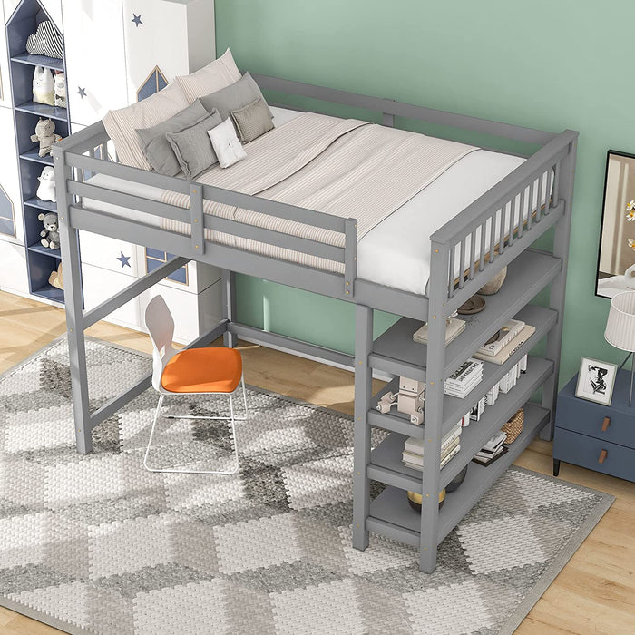 Twin Size Loft Bed with Storage Shelves and Desk