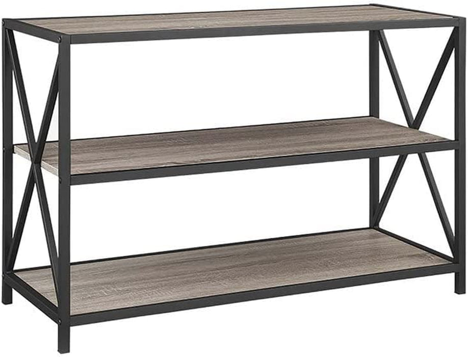 Industrial Wood Metal Bookcase with Open Shelves