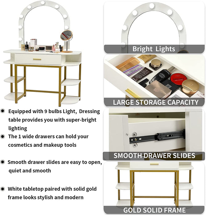 White LED Lighted Vanity Desk with Drawers