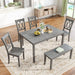 6-Piece Wooden Rectangular Dining Table Set, Antique Gray