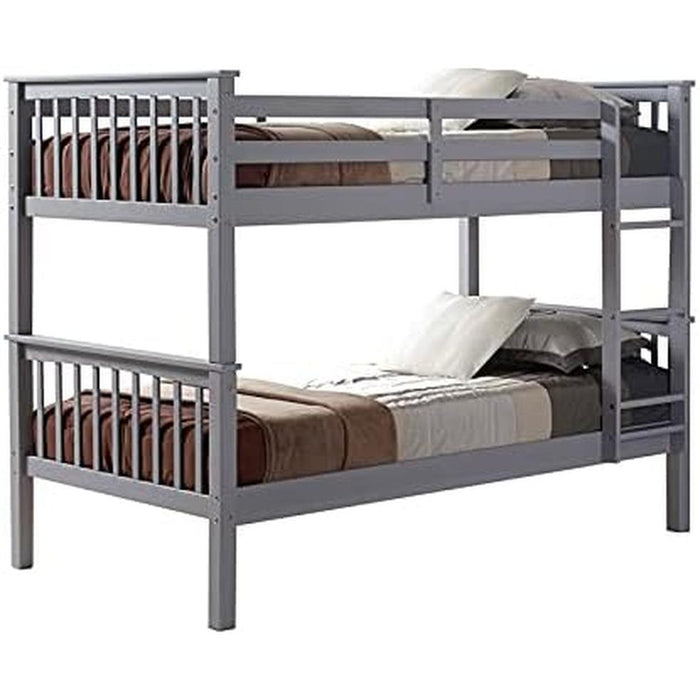 Mission Style Solid Wood Twin over Twin Bunk Bed, Grey