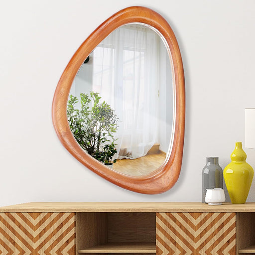 Irregular Wall Mirror, 30 * 20 Inch Asymmetrical Wood Mirrors, Entryway Mirror, Hanging Vertically and Horizontally. Mirrors for Wall Decor (Red Walnut)