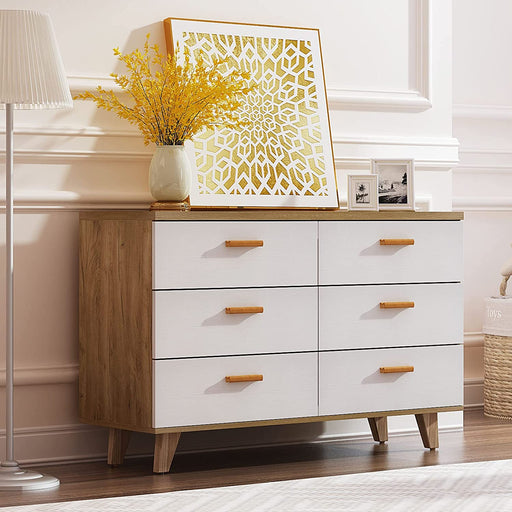 Modern White Wood Dresser with 6 Drawers