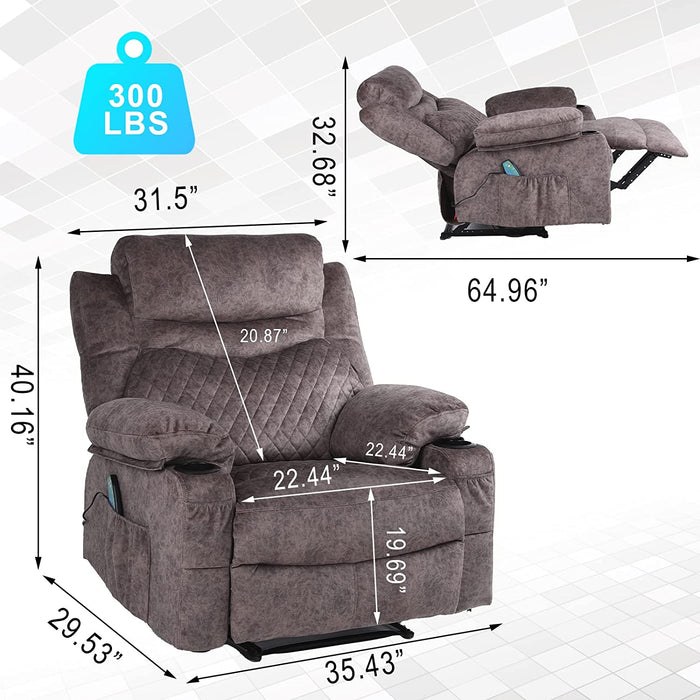 Overstuffed Recliner Chair with Massage and Heat (Red Brown)