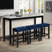 Blue Velvet Bar Table with 3 Stools, Faux Marble