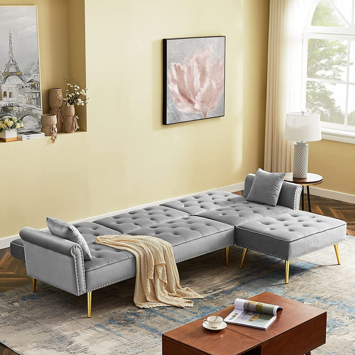 Light Gray Velvet Nailhead Sectional