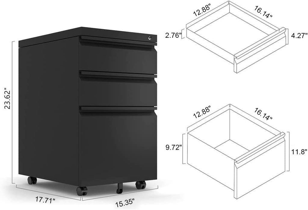 Mobile File Cabinet with Lock for Office Storage