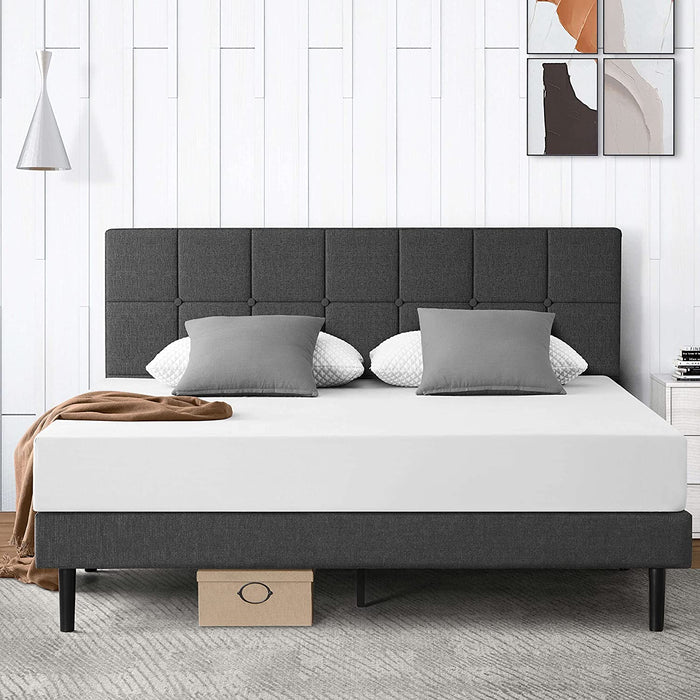 Full Upholstered Platform Bed Frame, Grey