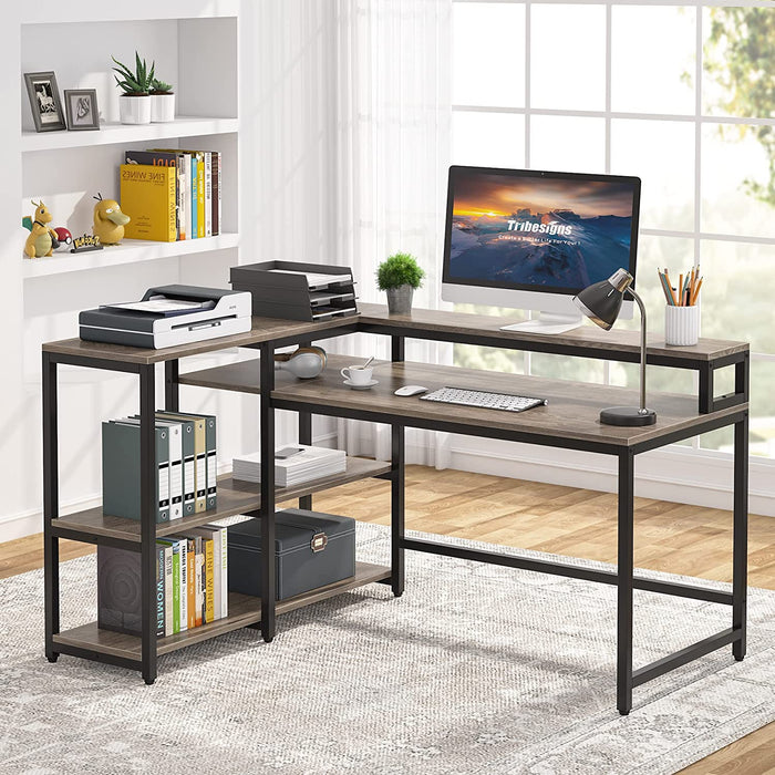 Reversible Industrial Grey L-Shaped Computer Desk