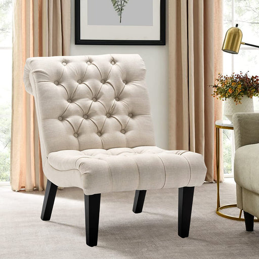 Stylish Cream Accent Chair with Wood Legs
