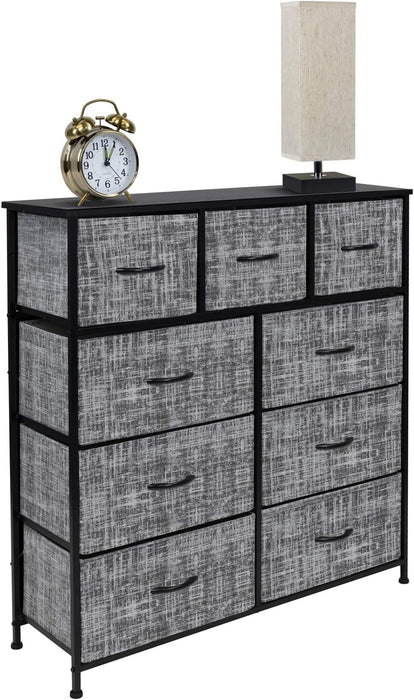 Steel & Wood 9-Drawer Dresser with Gray/Black Bins