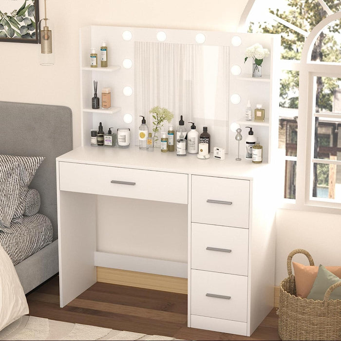 White Makeup Table with LED Lights