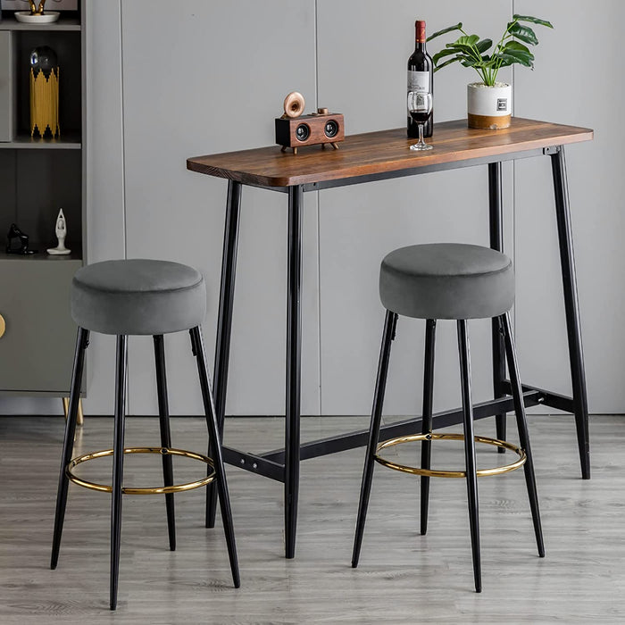 Modern Velvet Bar Stools Set of 2, Grey, 30 Inch Height