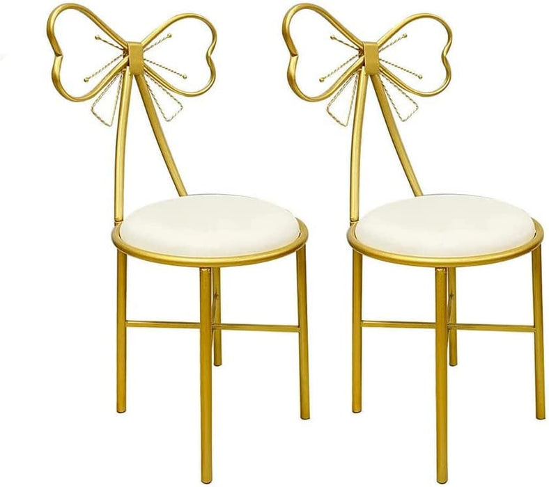 Bow Vanity Chair Set, Princess Makeup Stool (White)