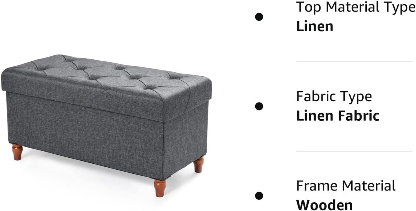 Grey Faux Leather Ottoman with Storage and Legs